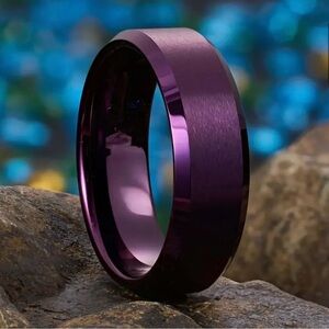 304 Stainless Steel Purple Minimal Wedding Band Ring - Unisex